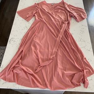 ASOS maternity wrap midi dress size 18, pink, accordion pleats